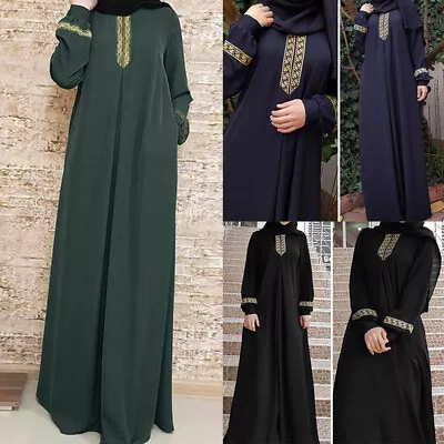 Women Plus Size Print Abaya Jilbab Muslim Maxi Dress Casual Kaftan Long Dress • $29.99