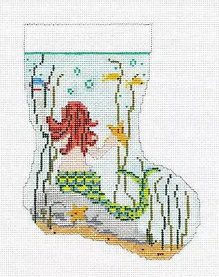 MERMAID Mini Sock Handpainted 18 Mesh Needlepoint Ornament By Needle Crossings  • $68