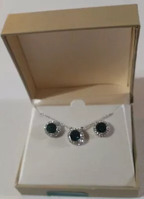 NEW 925 Sterling Silver Swarovski Elements Jewelry Set Necklace Earrings Green • $15