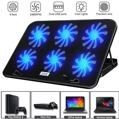 Dual USB Cooling Pad LED Light 6 Fans Slim Quiet Cooler Stand Laptop PC Notebook • $19.99