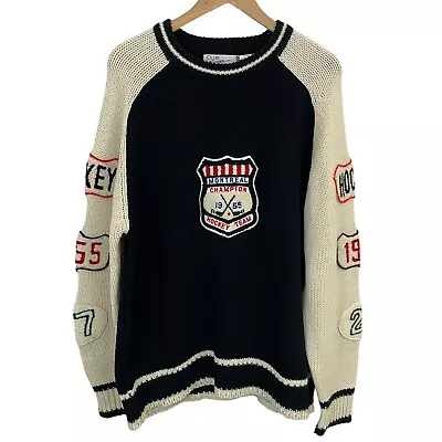 Montreal Canadiens 1955 Knit Sweater Mens Large Hockey Champion Black Cream VGUC • $25.84