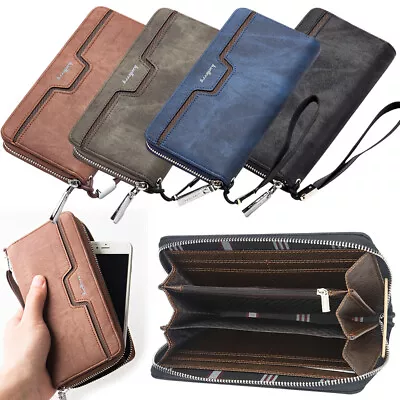 Leather Long Wallets For Men Zip Around Wallet Checkbook Cash Credit Card Holder • $9.85