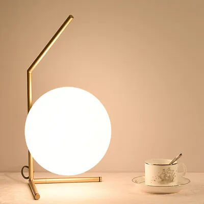 £24.99 • Buy Haley Brush Brass-Stemmed Table Lamp / Bedside Lamp With White Glass Globe