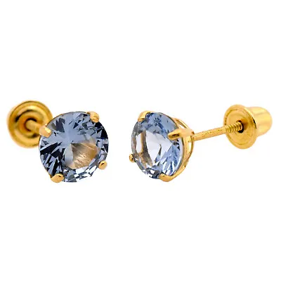 14K Gold Studs Earrings March Birthstone CZ Screw Back Casting Studs • $27.99