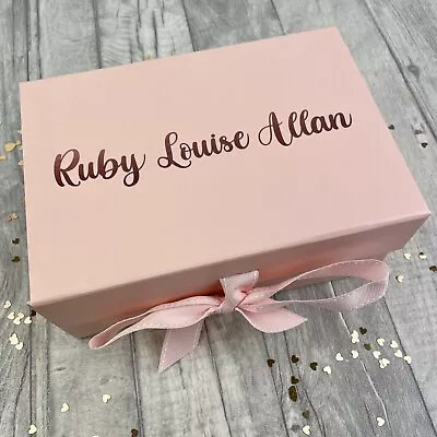 £17.99 • Buy PERSONALISED NAME GIFT BOX Newborn Keepsake Birthday Small Ribbon Present Box