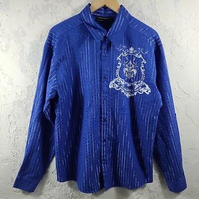 Arles Couture Men's 2X-Large Shirt Button-Up Collared Blue Graphic Print Stylish • $20.76