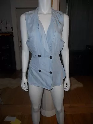 3.1 Phillip Lim Sky Blue Linen Sleeveless Blazer Vest Top $375 • £116.76