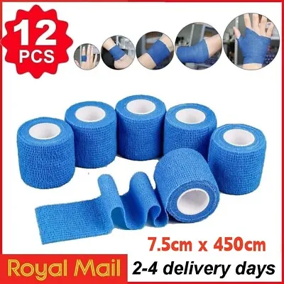 12Pcs Cohesive Elastic Bandage Adhesive Wrist Ankle Gauze Tape Vet Wrap 7.5cm • £8.58