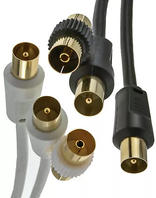 RF TV Coaxial Coax Aerial Cable Male To Male Plug Lead & Coupler 1m 2m 3m 5m 10m • £8.71