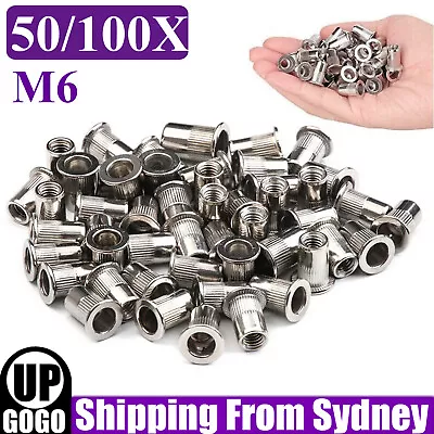 50/100Pcs M6 Carbon Steel Rivet Nut Flat Head Threaded Insert Nutsert AUS • $8.95