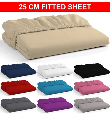 £1.99 • Buy 25cm Full Fitted Sheet Extra Deep Elastic Bed Sheets For Mattress & Pillow Cases