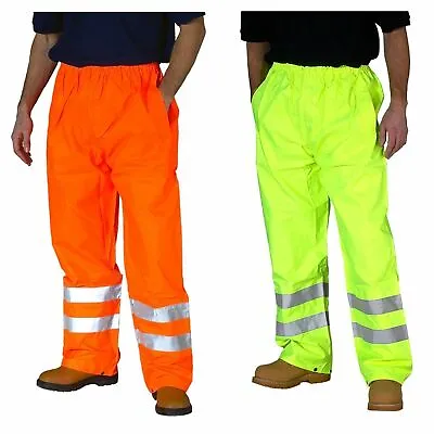£9.99 • Buy Hi Viz Vis Rain Over Waterproof Hi Visibility Safety Work Trousers Bottoms Mens