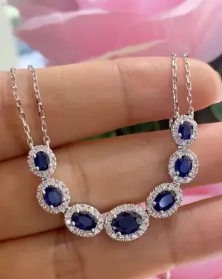 Lab Created Sapphire 3Ct Oval Cut Women's Wedding Necklace 14K White Gold Plated • $199.99