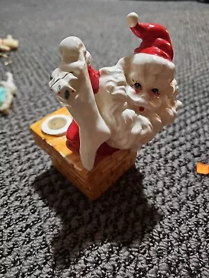 Vintage Christmas Climbing SANTA CHIMNEY Candle Holder Ceramic • $35