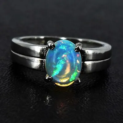 Natural Fire Opal 9X6 MM Oval Cab 925 Sterling Silver Ring Us Size 6 • $50.99