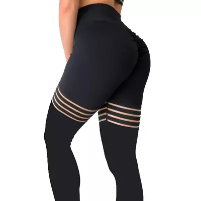 New Black Leggings Fitness Solid Sexy Mesh Patchwork Legging High Waist Striped  • $33.63