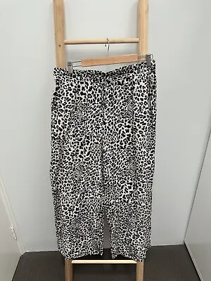 Decjuba Wide Leg Pants Size L 14 Leopard Print. Black White Draw String Casual • $25