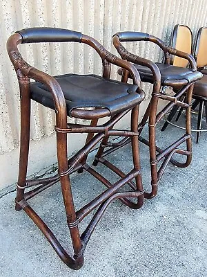 Mid-Century Danish Bamboo Bar Stools (2) • $1300