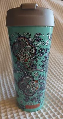 VERA BRADLEY Insulated Travel Mug Cup Tumbler 16 Oz. Gray Blue Floral Orange • $9.99