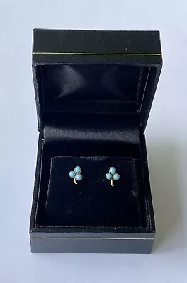 Antique Victorian 14K Yellow Gold & Turquoise Tiny Clover Earrings Pierced • $165