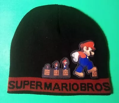 Nintendo Super Mario Brothers Bros Power Up Black Knit Hat Cap Beanie 2009 • $5.45