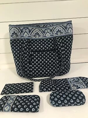 Vera Bradley Shoulder Tote Bag Glasses Cases Check Book Retired Nantucket Navy • $75