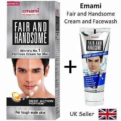 Emami Mens Fair And Handsome Fairness WASH + Skin Whitening FACE CREAM - 2 CREAM • £7.49