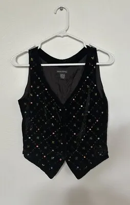 Banana Republic Vintage Black Velvet Beaded Vest Size 8 • $29