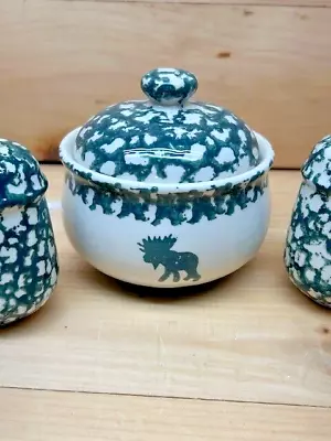 Folk Craft Moose Country By Tienshan -   Sugar Bowl  And Salt & Pepper Shakers • $30