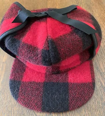 Vintage Tie Top Cap Woolrich Red & Black Buffalo Plaid Size 7 Langenberg USA • $39.95