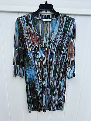 Veronica M. Womens Small Top Multicolor Abstract Casual Tunic 3/4 Sleeve • $11