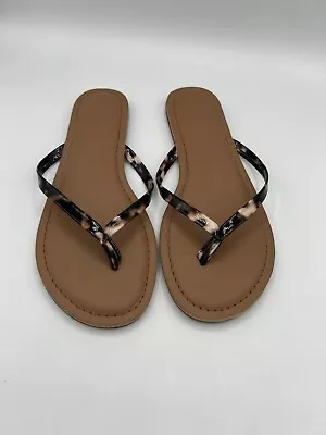 J. Crew Women's Capri Leather Sandals Faux Tortoise Strap Thong Flip Flops Sz 8 • $15.99