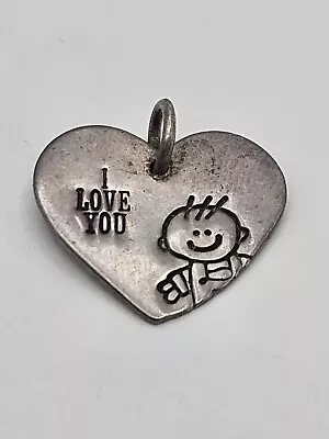 Vintage Lucy Ann Elements Sterling Silver  Heart I Love You Boy Charm Pendant  • $24