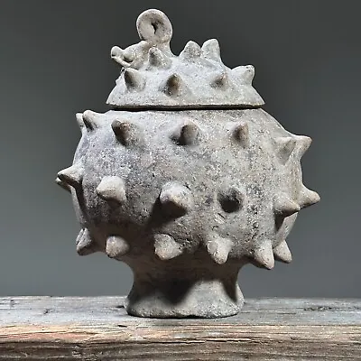 Antique Mesoamerican/Mayan Spiked Clay Vessel With Zoomorphic Lid/Brutalist • $650