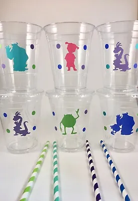 MONSTERS INC Birthday Party CUPS Set Of 12 Lids/Straws • $26.99