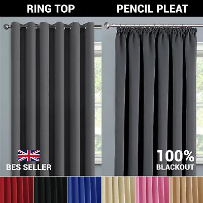 £18.99 • Buy Thermal Blackout Curtains Ready Made Panel Pair Ring Top & Pencil Pleat Curtains