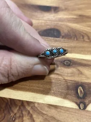 VINTAGE NATIVE American SNAKE EYE TURQUOISE STERLING SILVER 925 RING 7 • $47.50