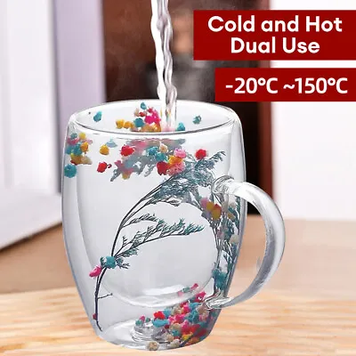 Double Wall Insulated Glass Coffee Glass Mug Tea Cup Thermal With Handle 350ml • $12.45