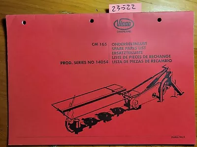 $20 • Buy Vicon Greenland CM165 Series 14054 Disc Mower Parts Manual 70.003.745/2