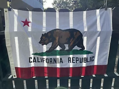 VTG California Republic State Flag 3x4.5 Feet 100% Cotton Bear Bunting 60s 70s • $245