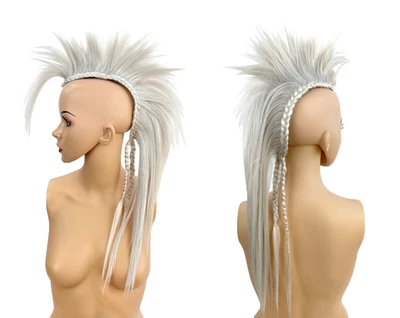 $162.27 • Buy White Mohawk Synthetic Head Piece, Glued Or Clip In, Mens Wig, Unisex Steam Punk