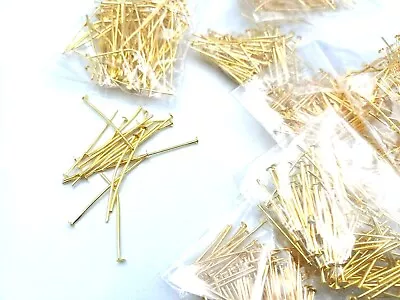 Brass Coloured Head Pins From 16mm To 40mm Crystal Connectors Bag Pack Of 100 • £6.09