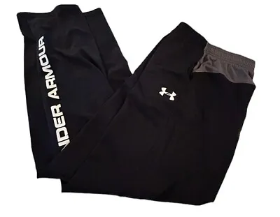$15 • Buy Under Armour Track Pants Athletic Sweatpants Loose Fit YOUTH LG Spellout Black