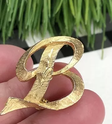 Vintage Signed MAMSELLE Textured Gold Tone Letter “B” Pin Brooch • $0.99