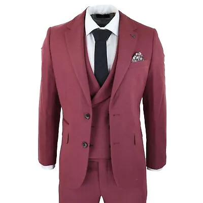 Mens Wool 3 Piece Burgundy Red Suit Double Breasted Wedding Party Vintage 1920s • $240.49