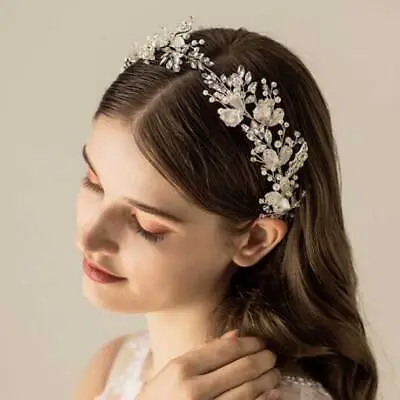 Handmade Silver Leaf Rhinestone Wedding Headband Silver Flower Hair Jewelry • £13.99