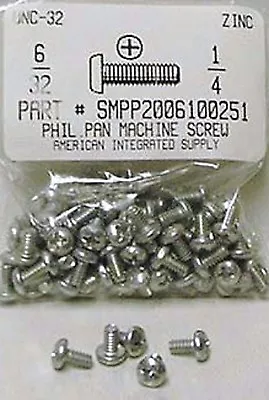 #6-32x1/4 Pan Head Phillips Machine Screws Steel Zinc Plated (100) • $9.75