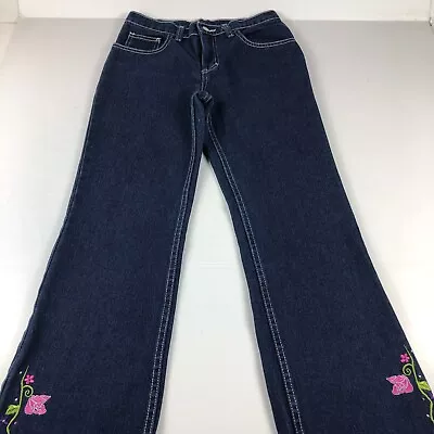 VTG Jordache Jeans Women's 14 Dark Blue Floral Embroidered Frayed Hem Denim • $29.99