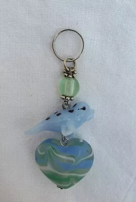 Seal And Heart Lampwork Glass And Glass 2 1/2 Inch Handmade Keyring • £5.79