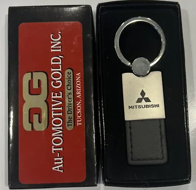 Mitsubishi Black Leather & Stainless Steel Keychain NEW IN BOX • $15.15